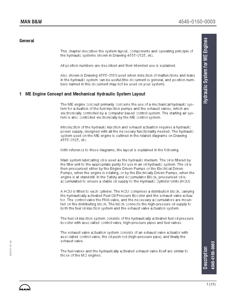 Hydraulic System Overview for ME Engines | PDF | Pump | Valve
