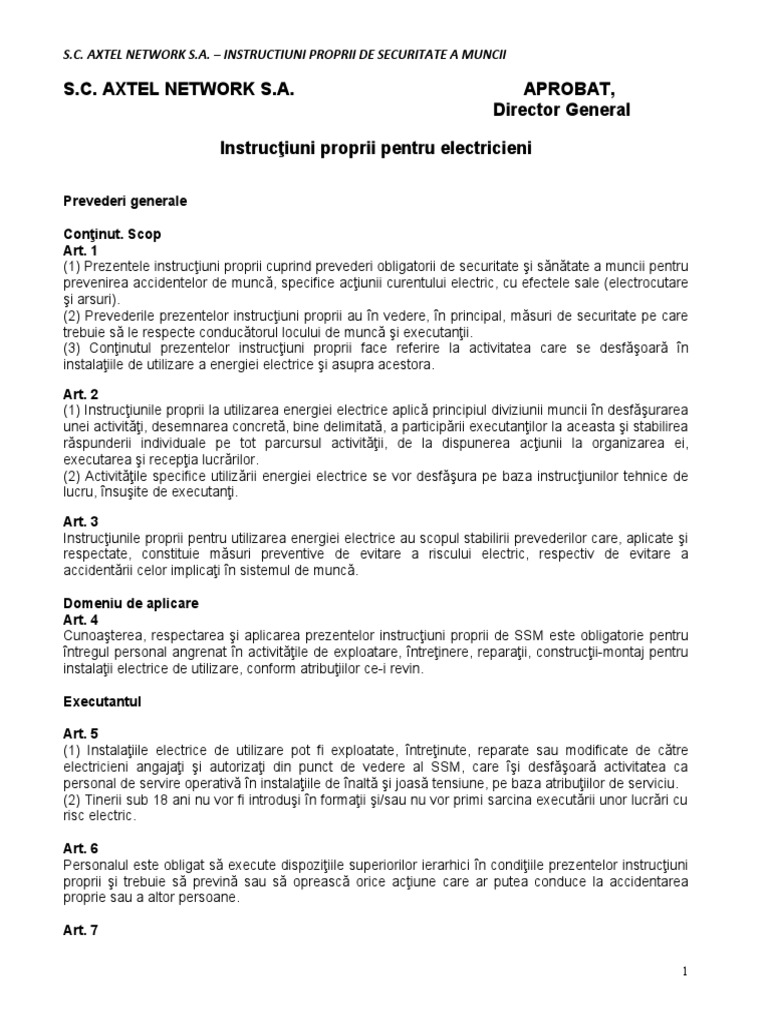 Instructiuni Proprii Pentru Electricieni | PDF