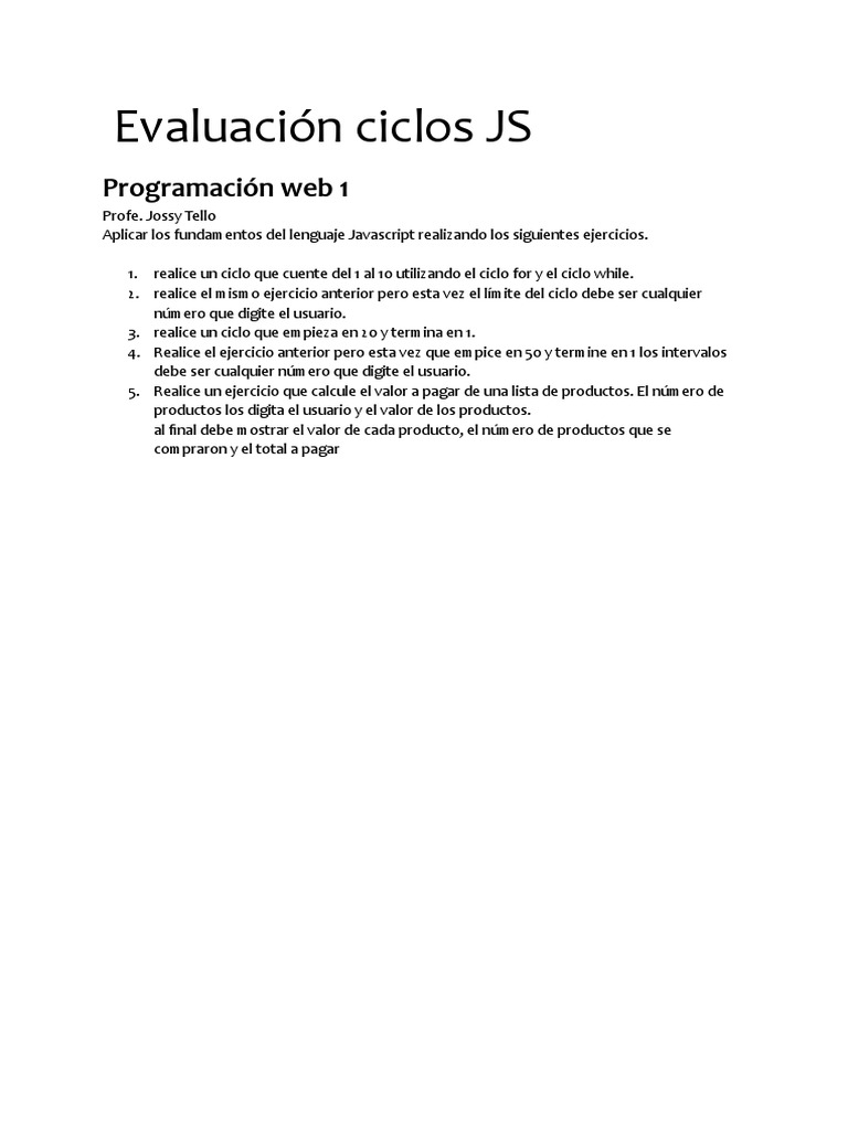 Ejercicios de ciclos en JavaScript | PDF