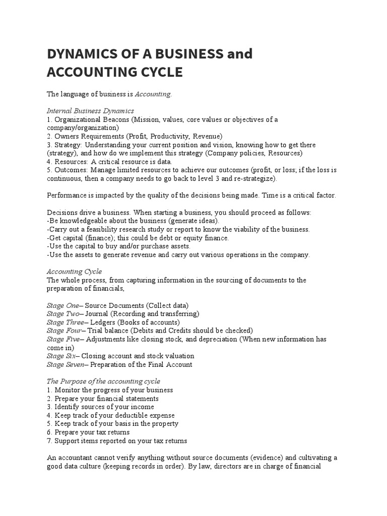 Dynamics of A Business and Accounting Cycle PDF Expense Revenue