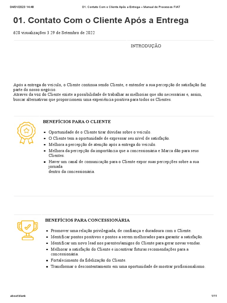 Contato Com O Cliente Após A Entrega Manual De Processos Fiat Pdf