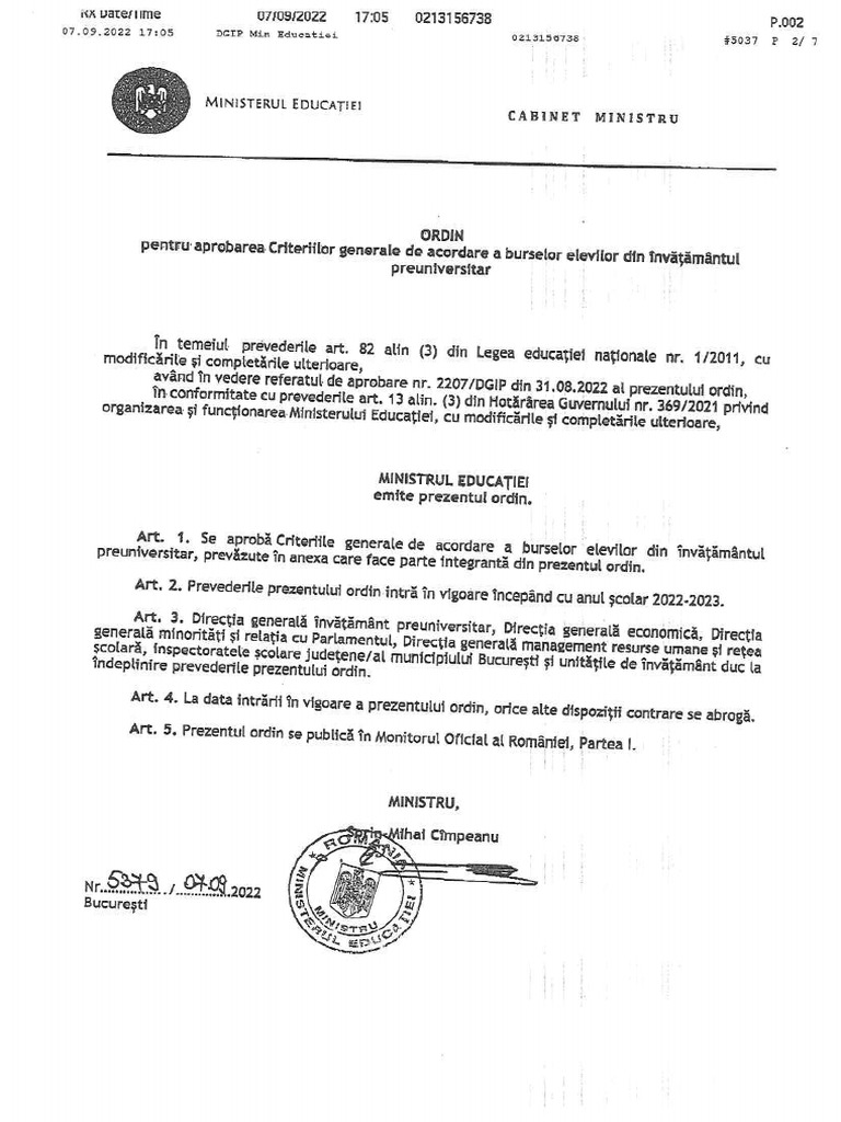 Ordinul m e 5379 din 07 09 20222 criterii generale de acordare a