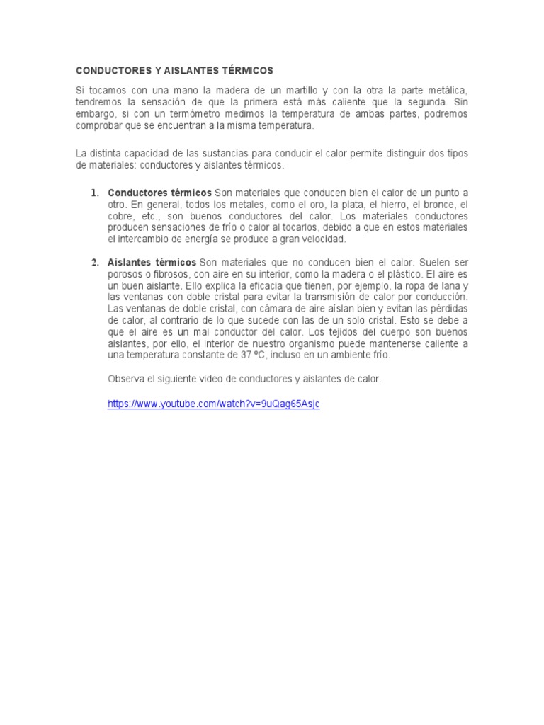Conductores y Aislantes Térmicos | PDF