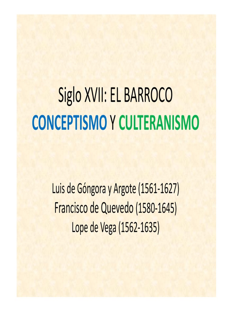 Siglo Xvii Barroco Culteranismo Y Conceptismo Pdf