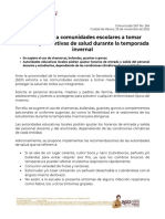 Comunicado SEP No. 284 - Exhorta SEP A Comunidades Escolares A Tomar Medidas Preventivas de Salud Durante La Temporada Invernal