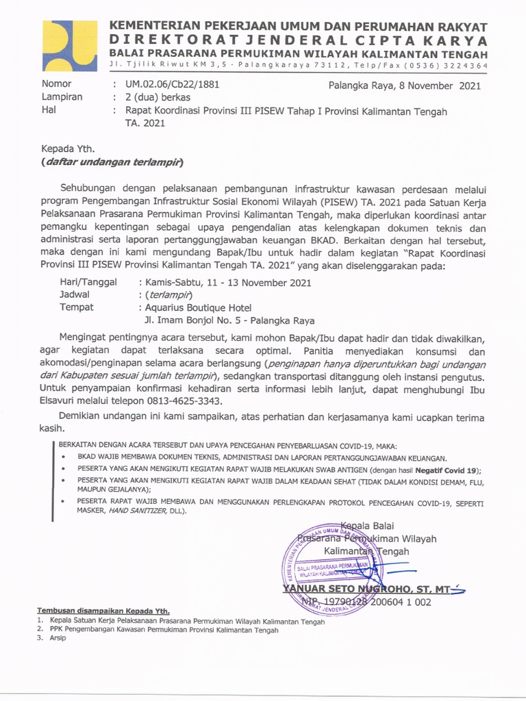 Undangan Rakorprov III PISEW Tahap I | PDF