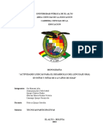 Actividades Ludicas para El Desarrollo Del Lenguaje Oral en Niños y Niñas de 4 A 5 Años de Edad