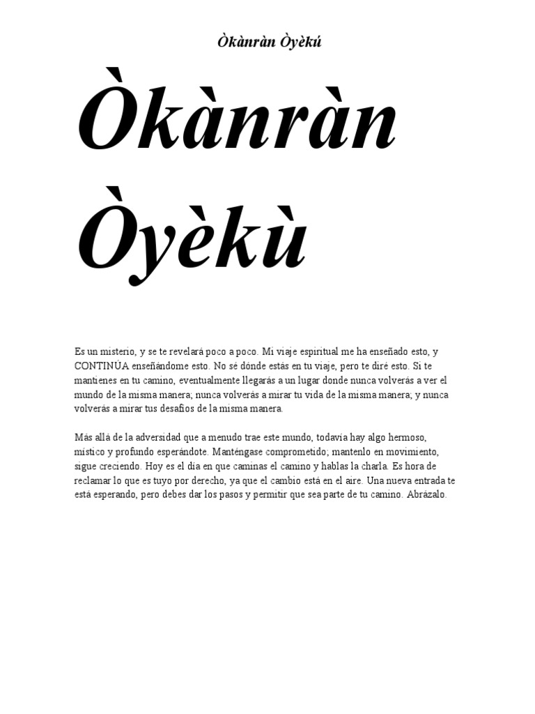 3 - Okanran-Oyeku | PDF | Santeria | Espiritualidad
