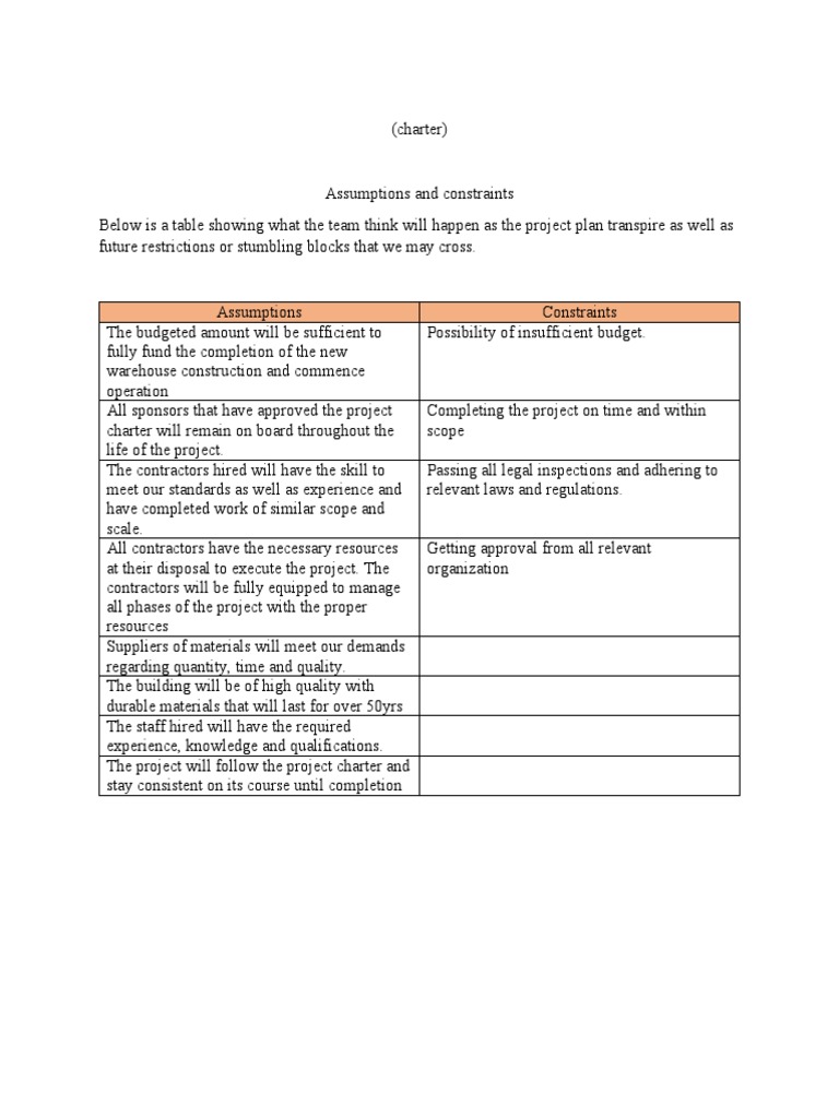 Project Assumptions and Constraints Analysis | PDF | Economies | Business