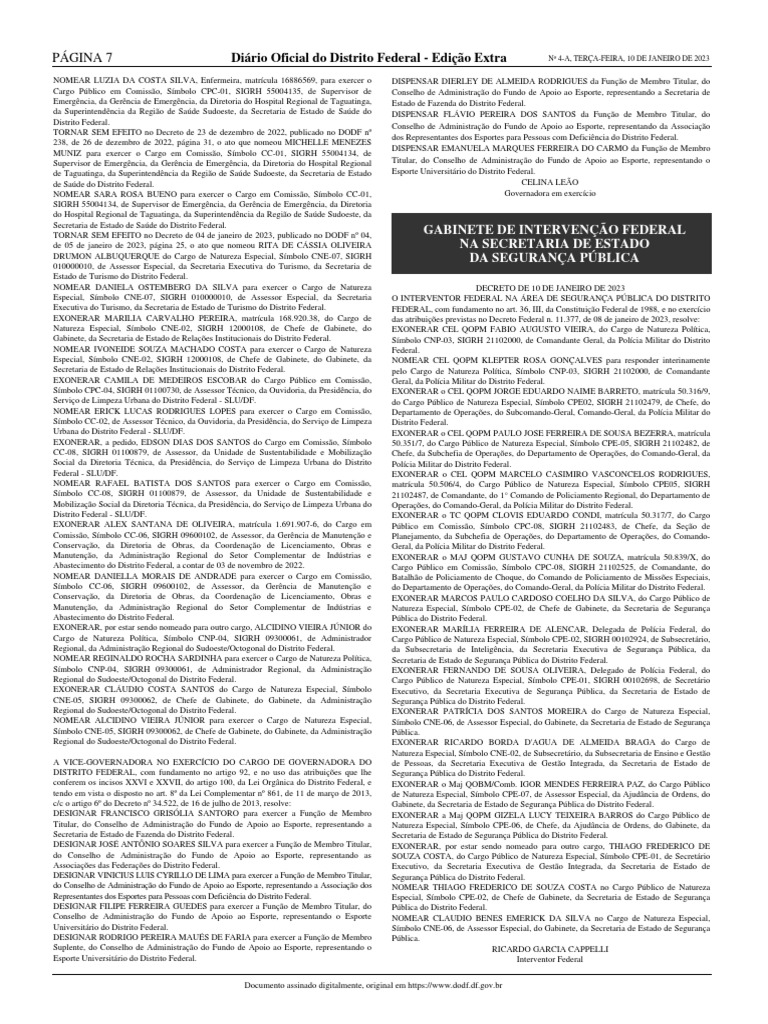 Dodf 004 10-01-2023 Edicao Extra A-7 | PDF | Secretário de Estado | Polícia