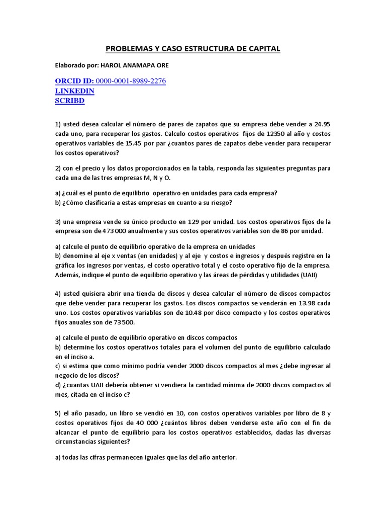 Ejercicios y Casos Sobre Estructura de Capital | PDF | Apalancamiento ...