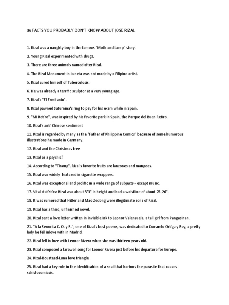 facts about rizal PDF
