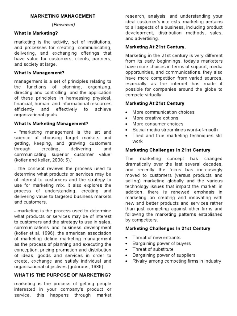 Marketing Management Reviewer PDF Marketing Consumer Behaviour