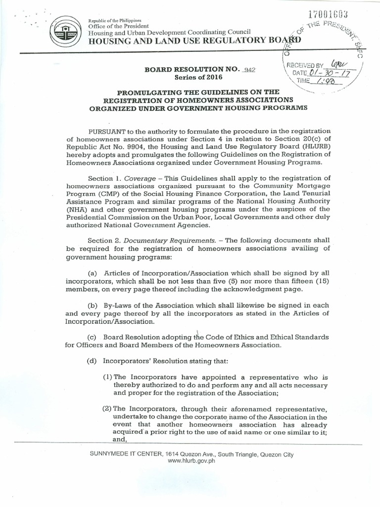 Hlurb Board Resolution 0001 | PDF