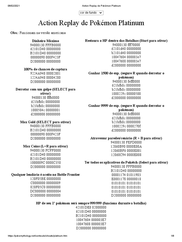 Action Replay de Pokémon Platinum PDF Pokémon Empresas de desenvolvimento de jogos