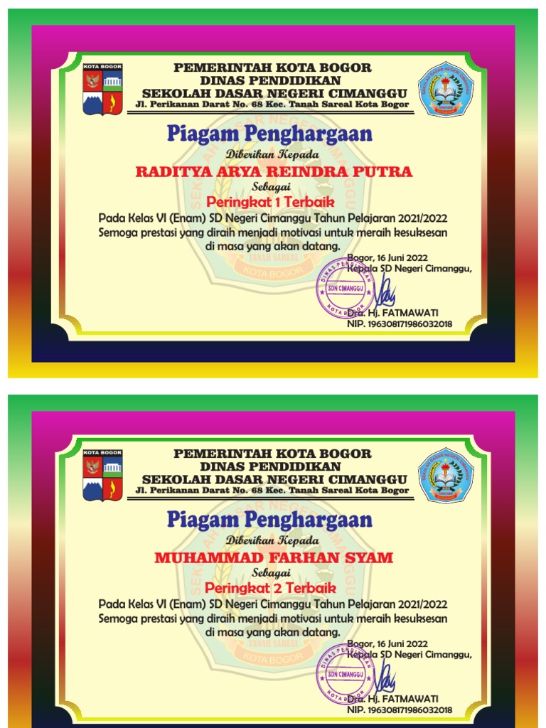 Piagam Peringkat Kelas 6 Pdf