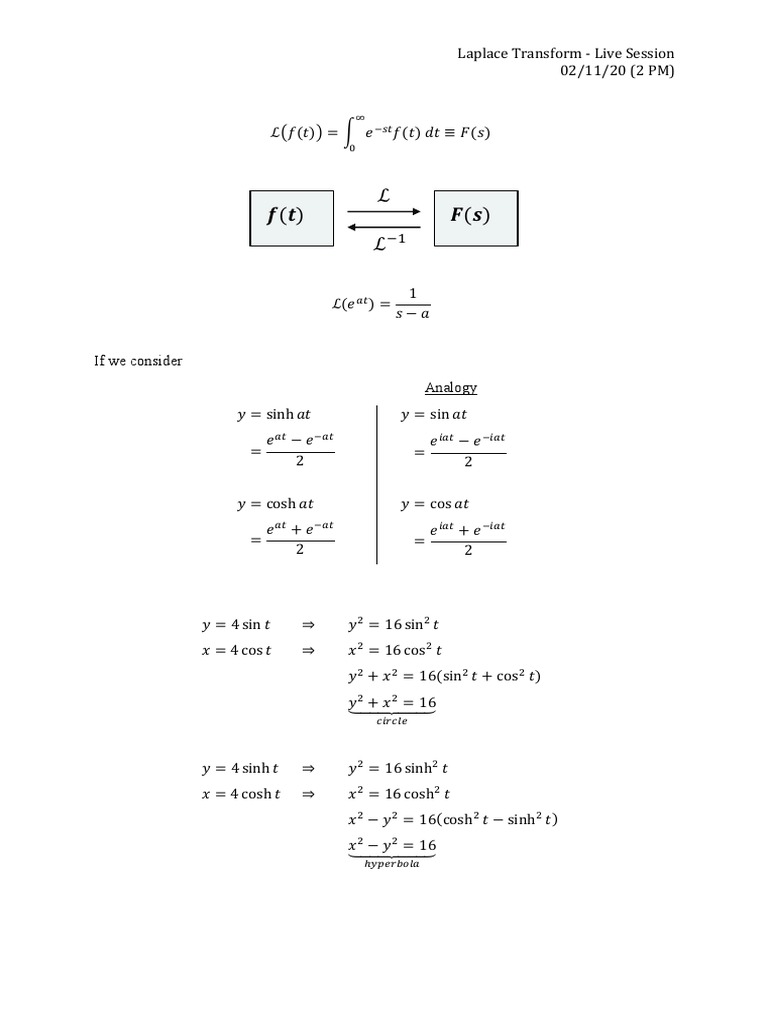 Laplace Transform Notes PDF Laplace Transform Differential Equations