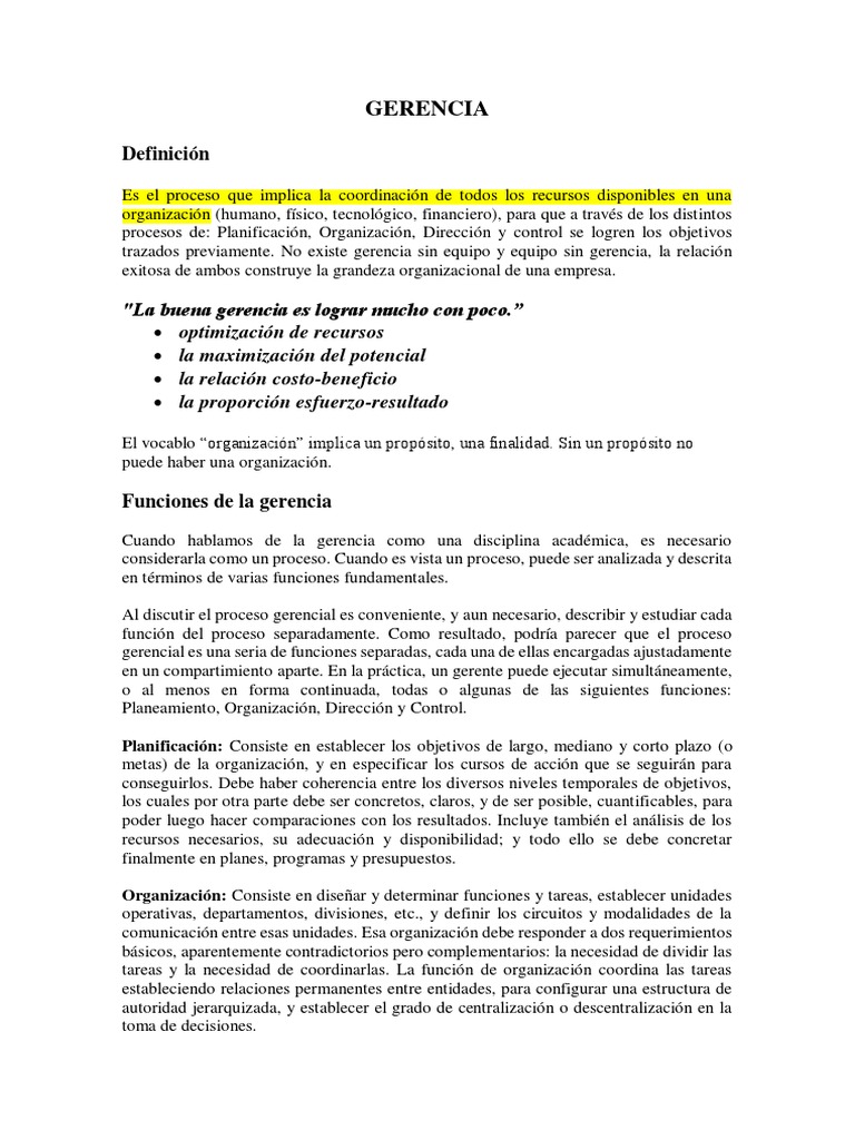 Fundamentos de la Gerencia | PDF | Planificación | Liderazgo