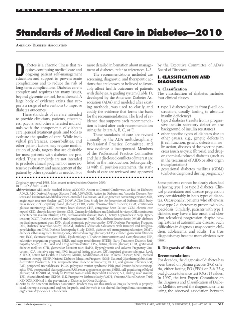 Guideline ADA 2010 (Management of Diabetes) | PDF