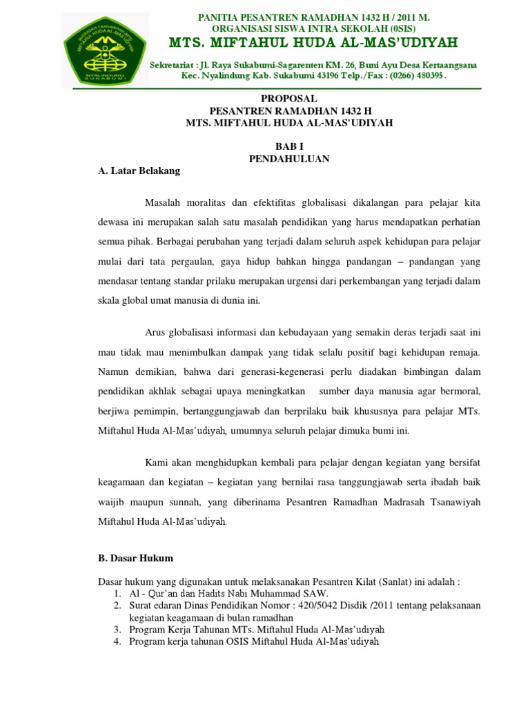 Proposal Pesantren Ramadhan 1432 H