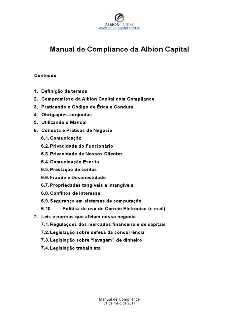 Albion Manual de Compliance | PDF | Informação