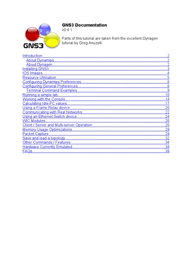 GNS3 0.4.1 Documentation | PDF | Computers