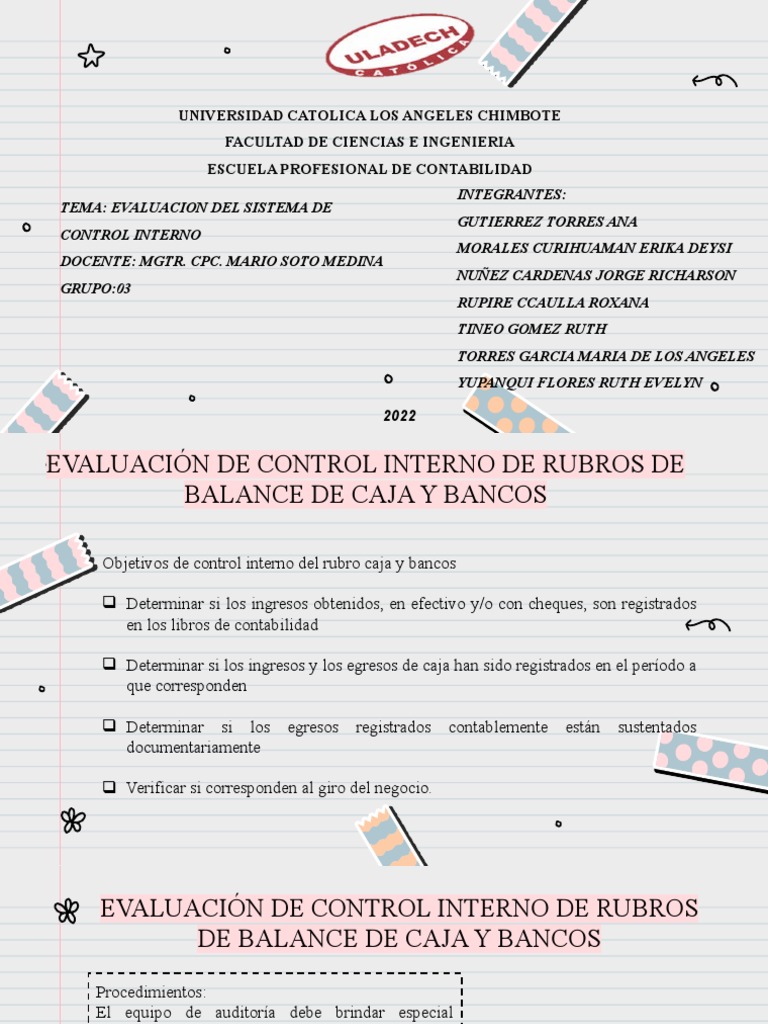 Evaluación de Control Interno en Caja y Bancos | PDF | Bancos ...