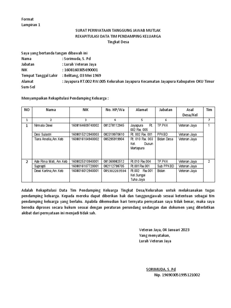 Contoh Lampiran Pernyataan TPK-2 | PDF