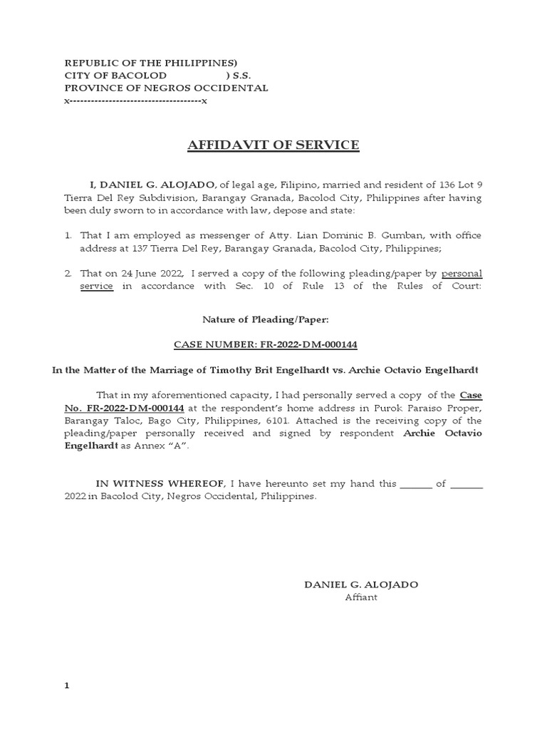 Affidavit of Service PDF Affidavit of Service PDF