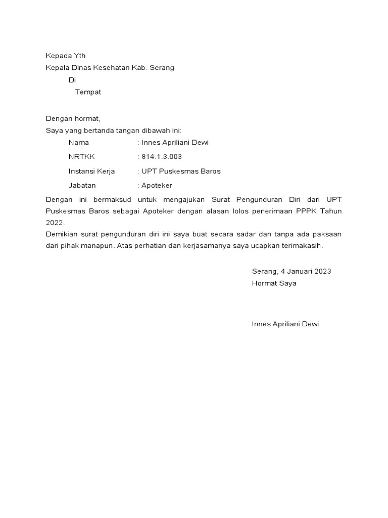 Surat Pengunduran Diri | PDF