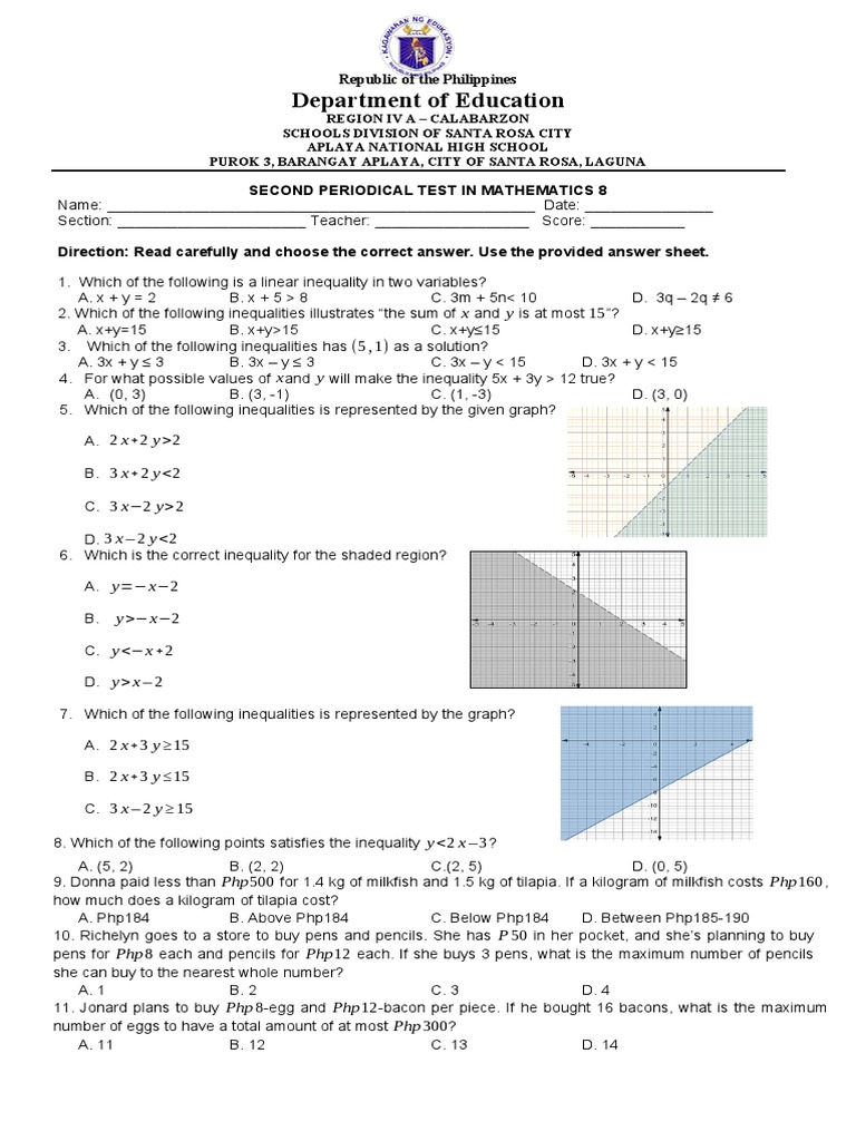 Grade 8 Math Periodical Test Q2 | PDF | Function (Mathematics ...