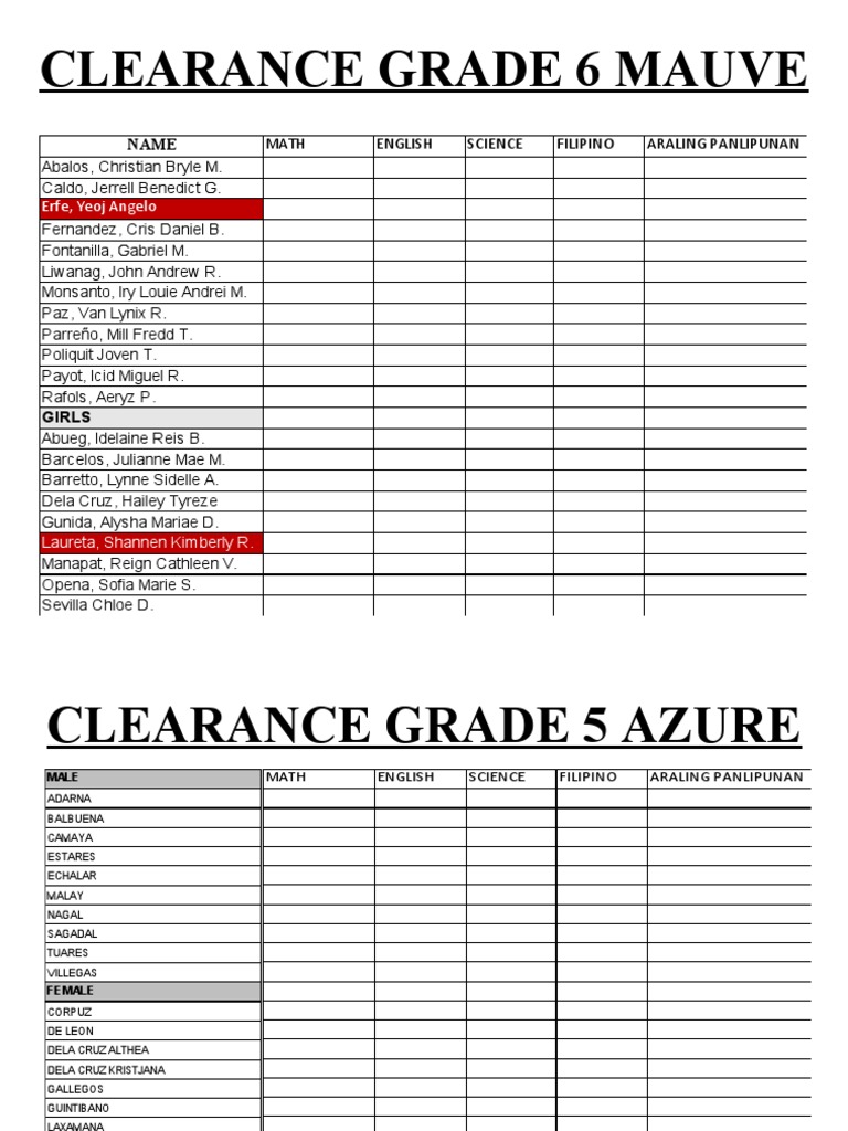 Clearance Checklist PDF
