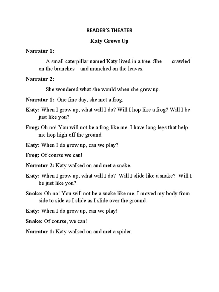 Katy Grows Up: A Reader's Theater Script | PDF