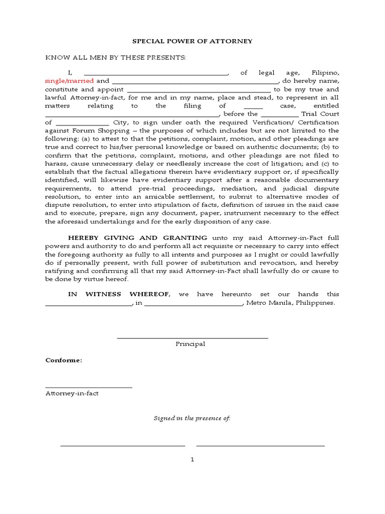 Special Power of Attorney Template | PDF | Complaint | Lawsuit