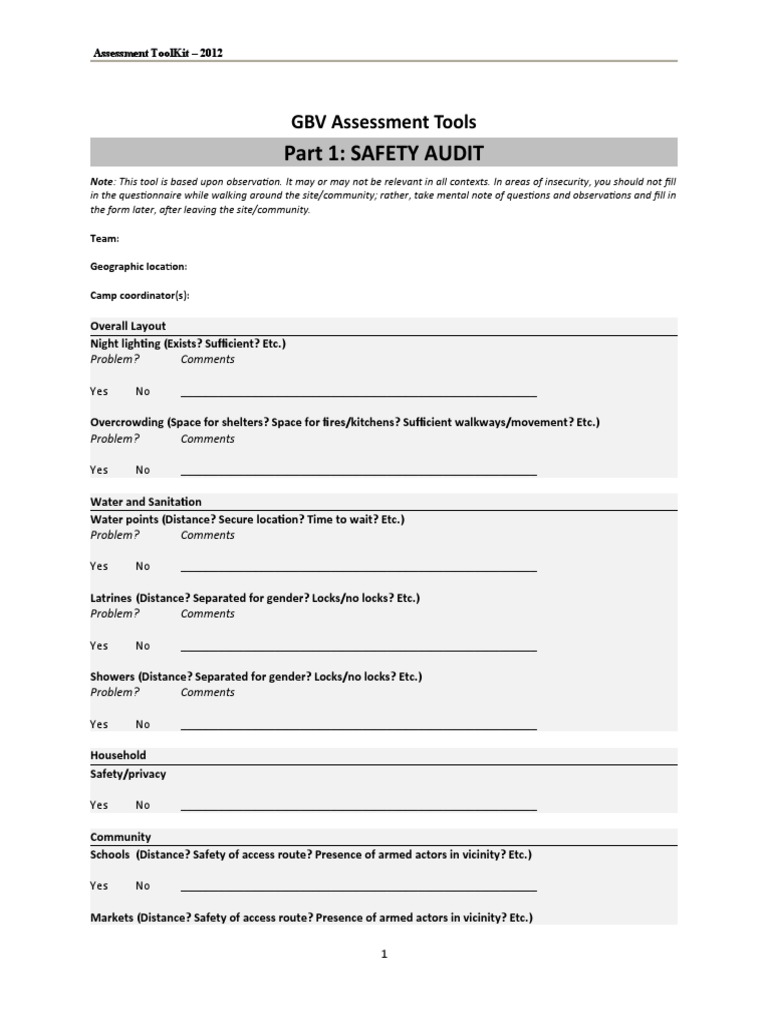 Safety Audit Assessment Tool | PDF | Health Sciences