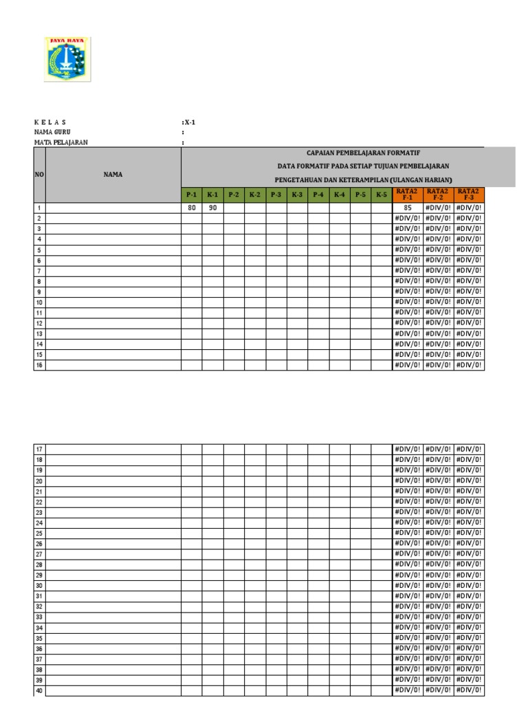 Contoh Form Pengolahan Nilai Kurikulum Merdeka | PDF