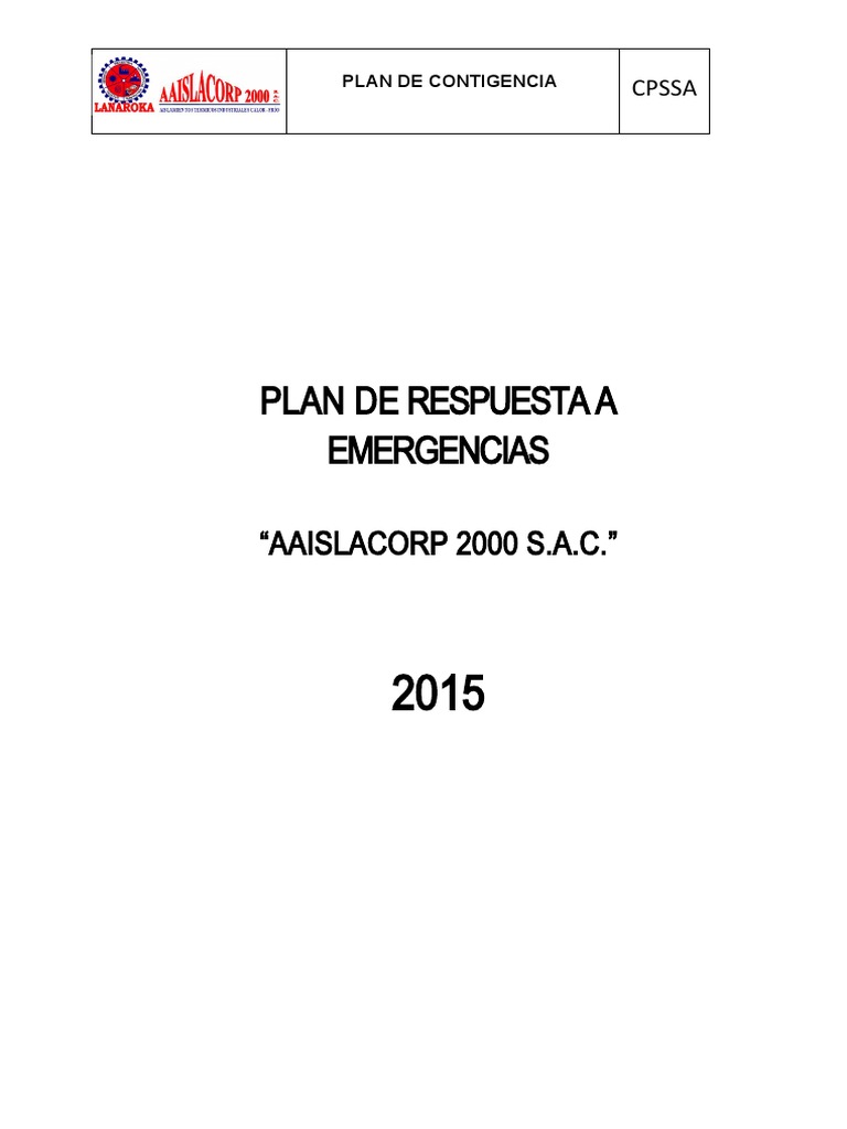 Plan de Contingencia y Emergencias | PDF | Primeros auxilios | Bombero