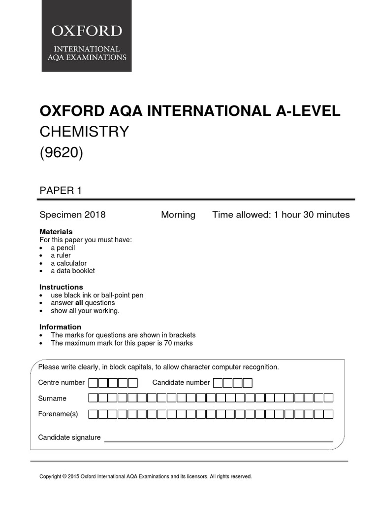 a level chemistry specimen paper 4