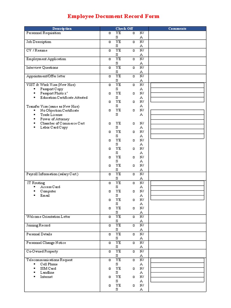 Employee Document Record Checklist | PDF | Business