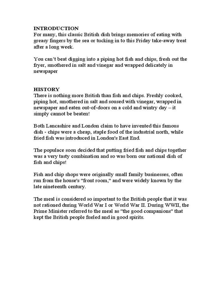 Fish and Chips Traditional Food PDF Cuisine Nutrition