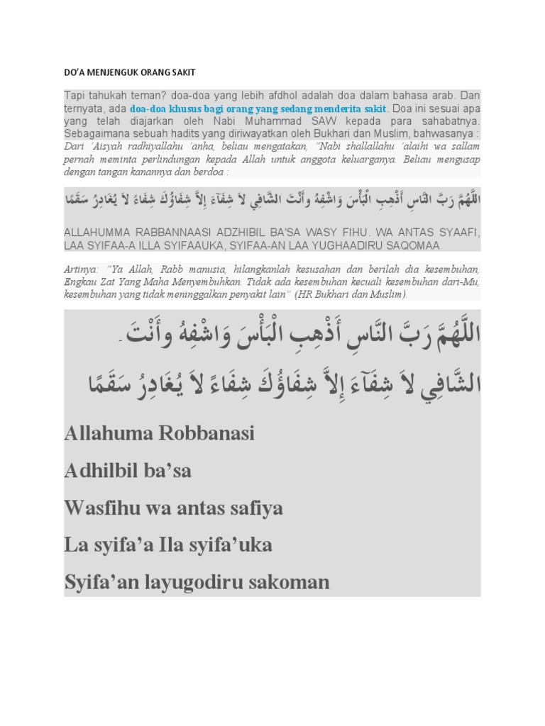 Doa Meminta Kesembuhan untuk Orang Lain Sesuai Tuntunan Rasulullah