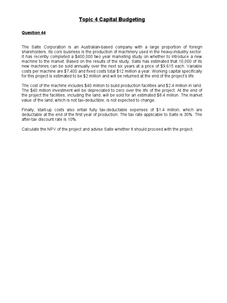 Capital Budgeting NPV Analysis Guide | PDF | Depreciation | Net Present ...