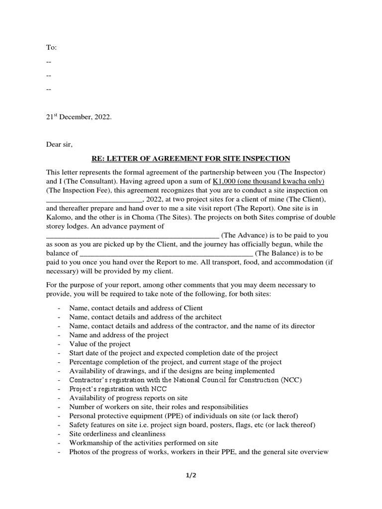 Site Inspection Agreement Letter | PDF