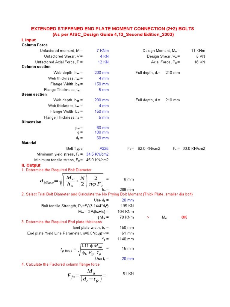 Stiffened End Plate Connection Design | PDF | Continuum Mechanics ...