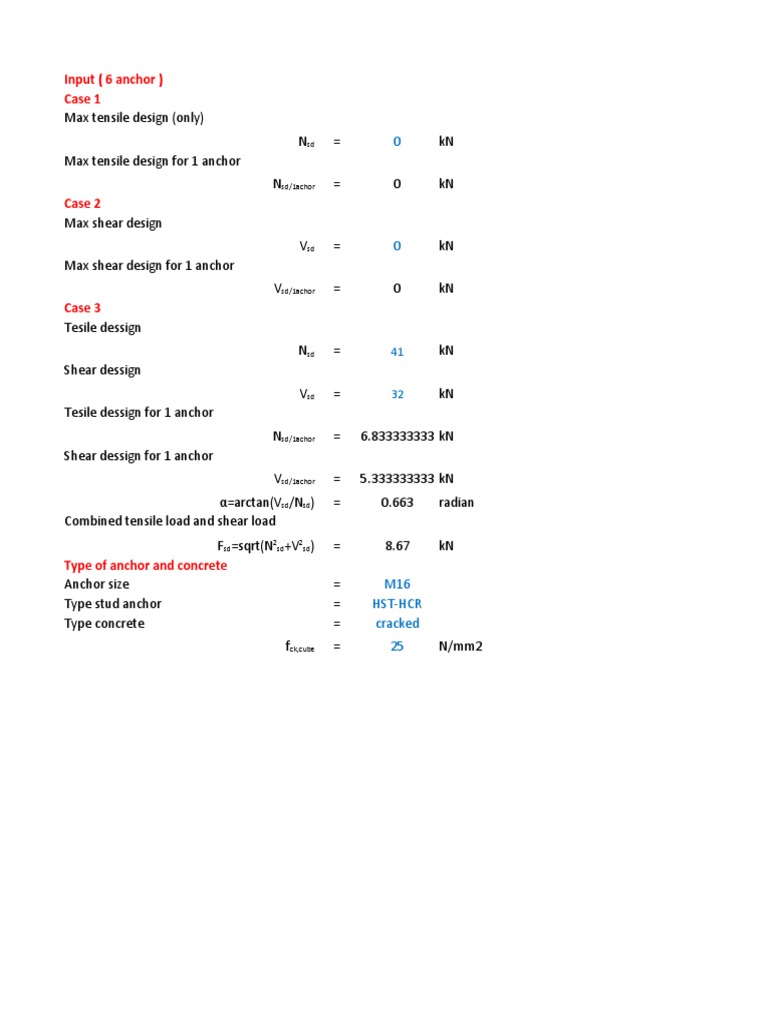 Anchor Design Load Calculations | PDF | Engineering | Concrete