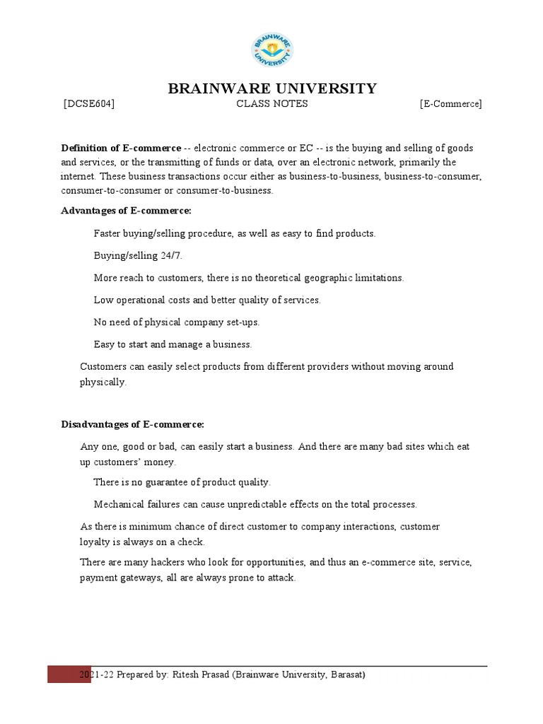 E-Commerce Overview and Definitions | PDF | Electronic Business | E ...