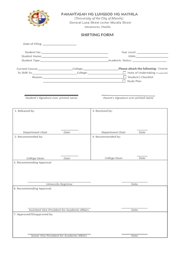 SHIFTING FORM Revised - XLSX Sheet1 1 | PDF