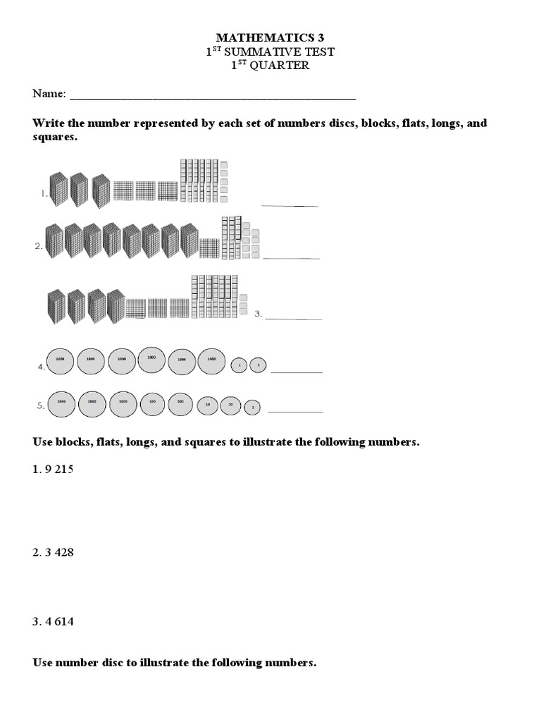 Mathematics 3 First Quarter Test | PDF