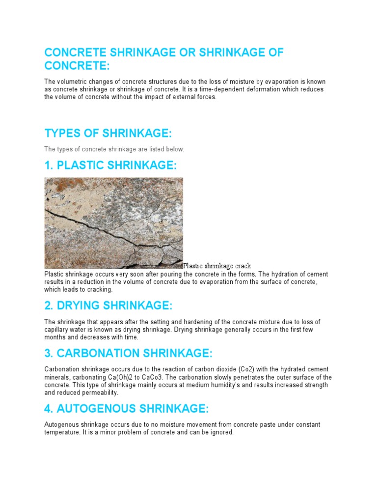 Concrete Shrinkage or Shrinkage of Concrete PDF Concrete Cement