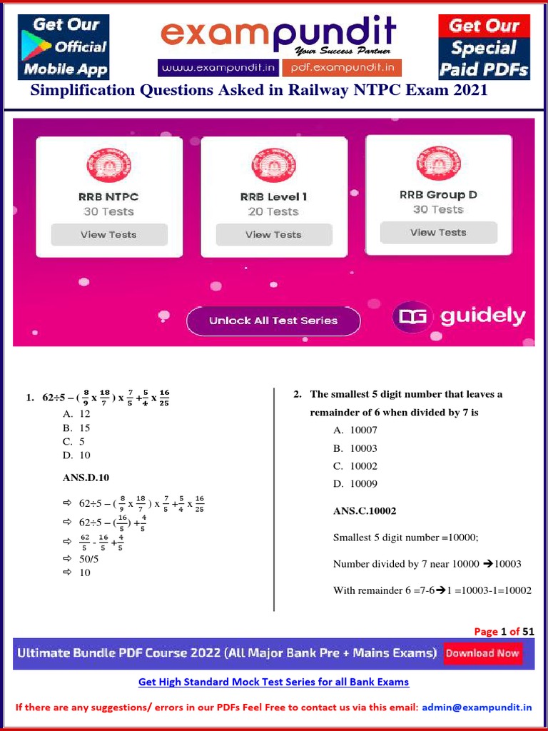 NTPC 2021 Simplification Questions | PDF | Coefficient Of Variation ...